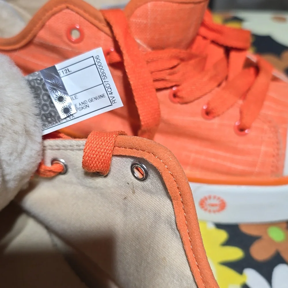 UGG Orange Canvas Lace-Up Low-Top Sneakers with Plush Lining